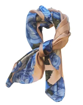 70cm x 70cm Square Scarf Dusty Pink Cornflower Blue Rose Pattern Print Thin Silky Womens