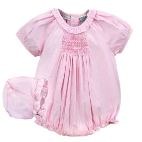 93101-Hand Smocked Baby Girl Romper - Pink Gingham