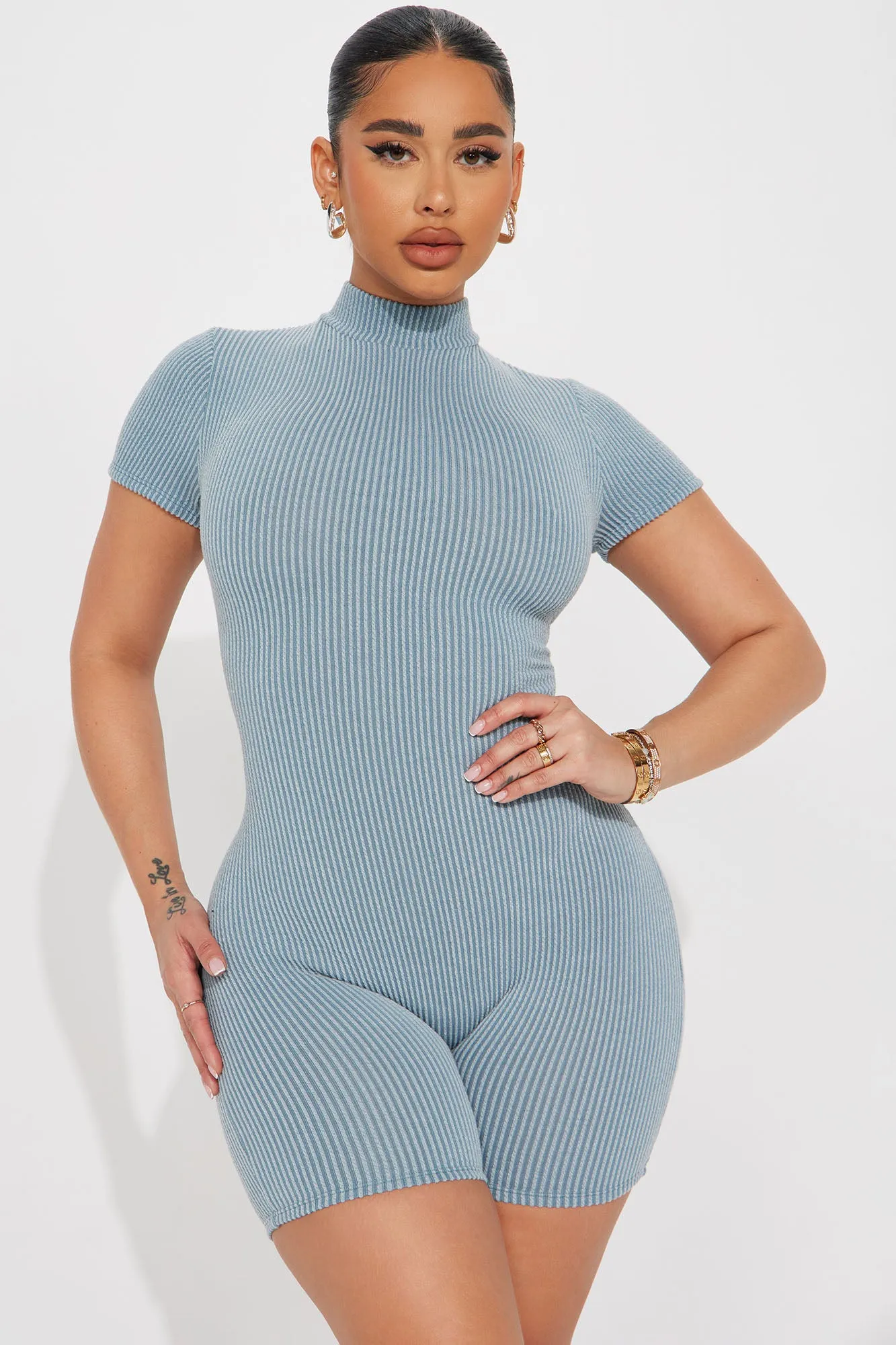 Adri Ribbed Romper - Denim