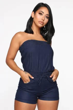 Alicia Denim Romper - Dark Denim
