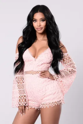 All Day In Crochet Romper - Blush