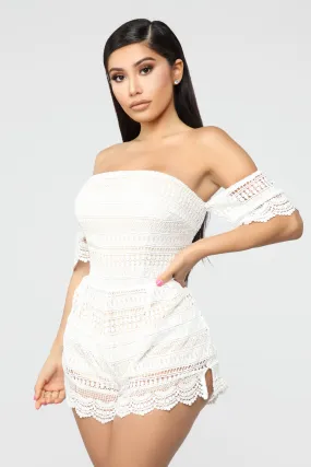 All In The Detail Crochet Romper - Off White