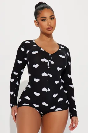 All My Heart Long Sleeve PJ Romper Onesie - Black/White