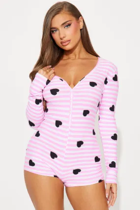 All My Heart Long Sleeve PJ Romper Onesie - Pink/combo