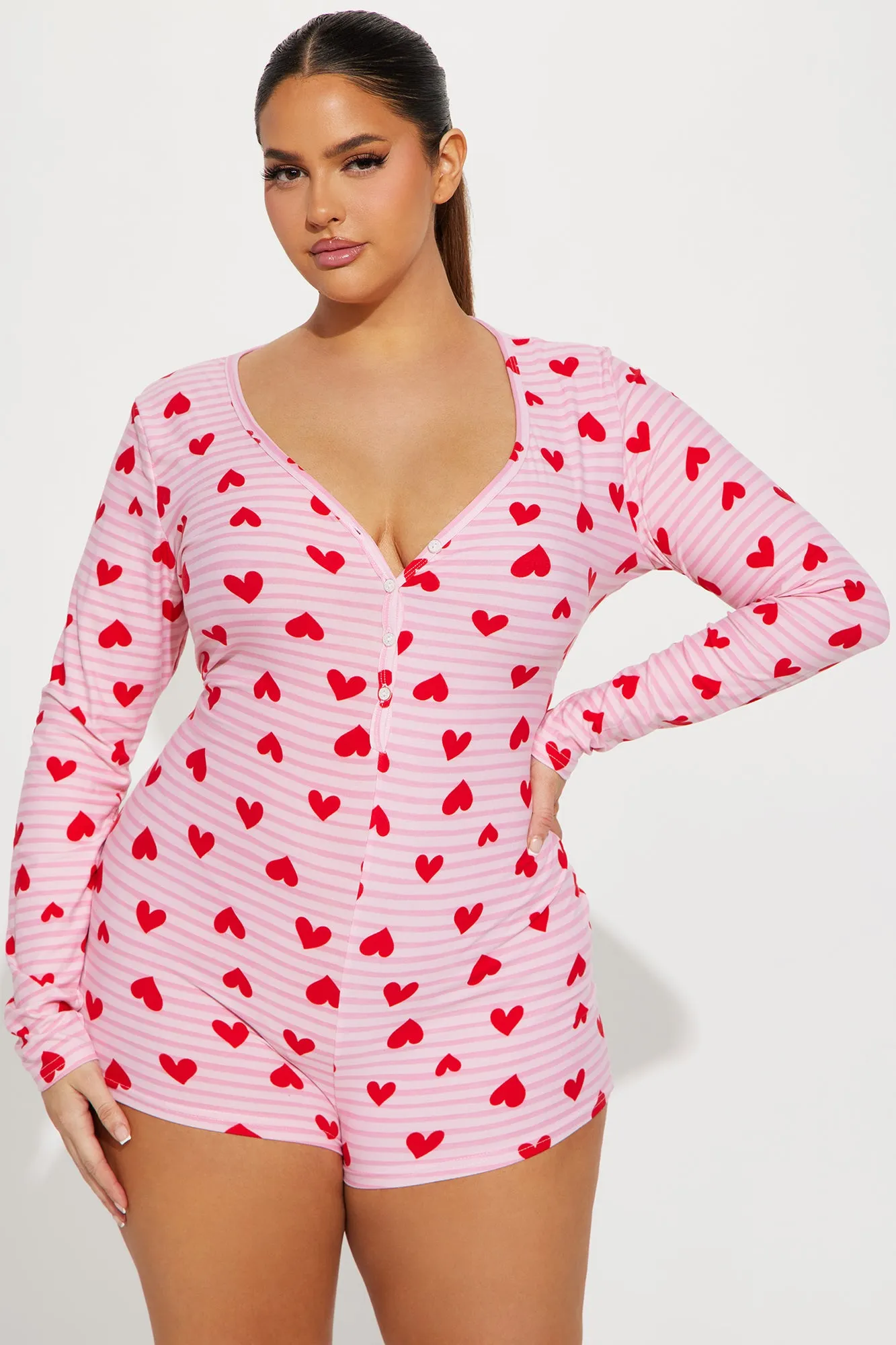 All My Heart Long Sleeve PJ Romper Onesie - Red/combo