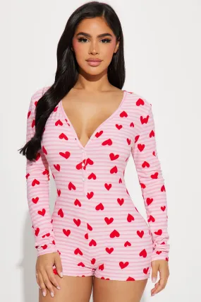 All My Heart Long Sleeve PJ Romper Onesie - Red/combo