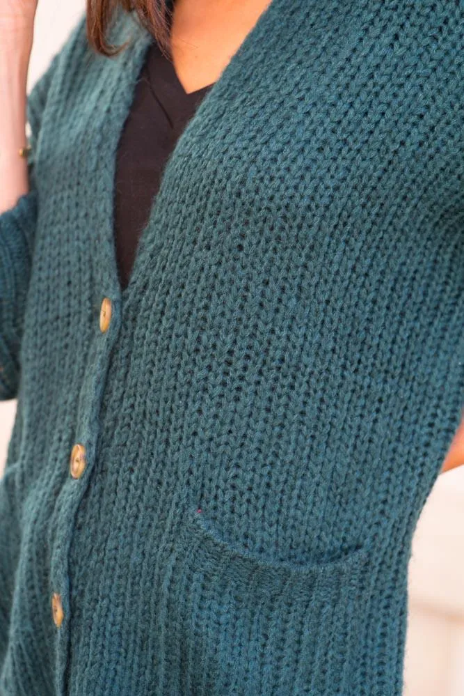Amber Button Front Cardigan in Teal - FINAL SALE