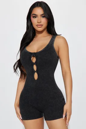 Amina Mineral Wash Romper - Black
