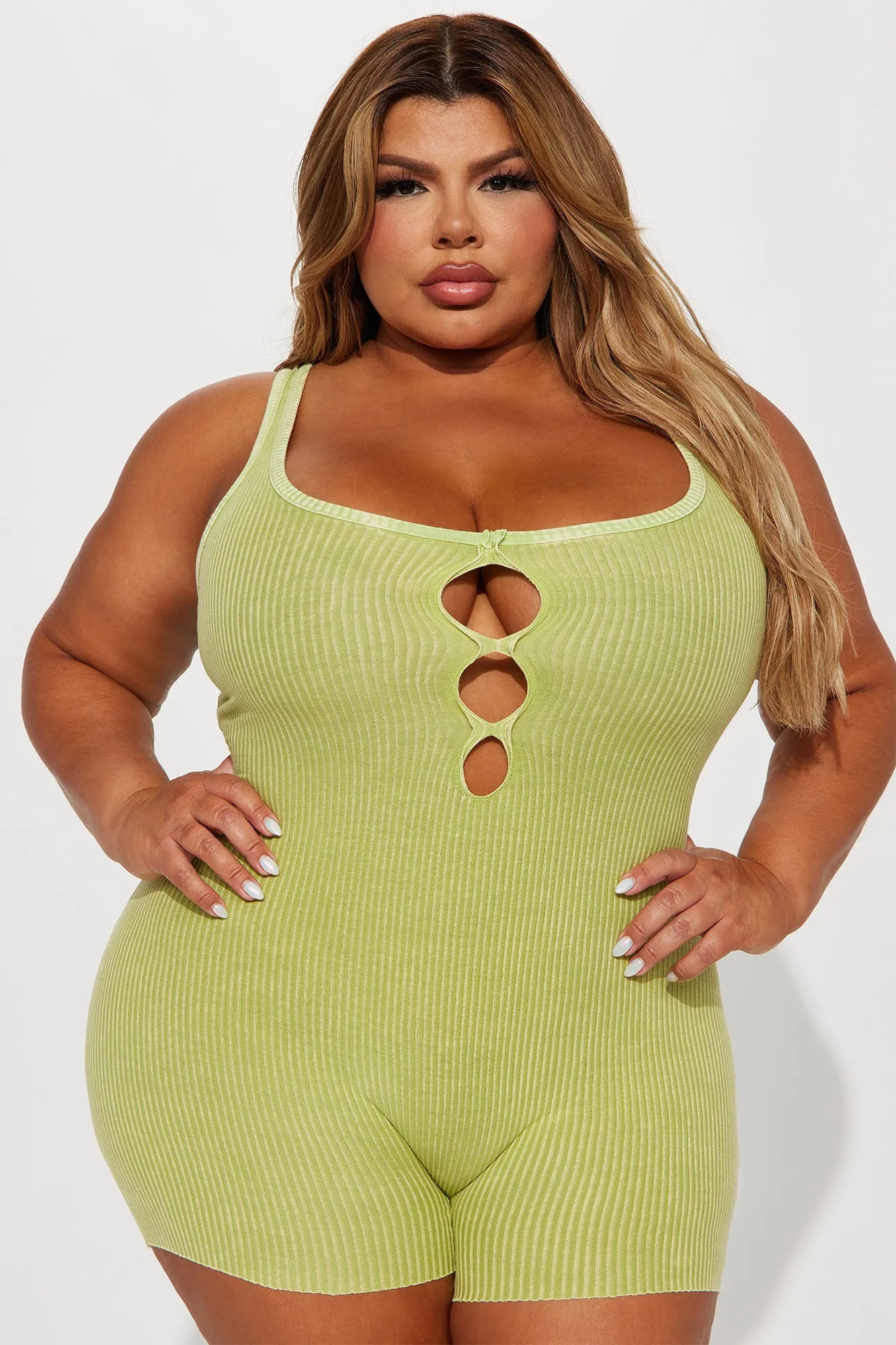 Amina Mineral Wash Romper - Lime
