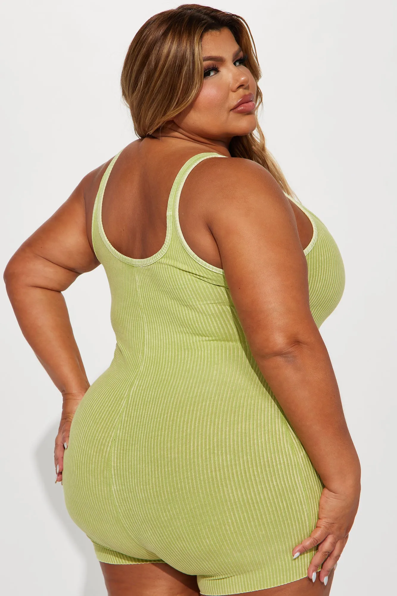 Amina Mineral Wash Romper - Lime