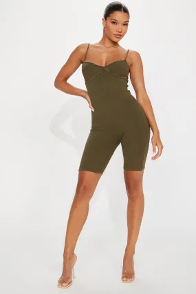 Andrea Mineral Wash Rib Romper - Olive