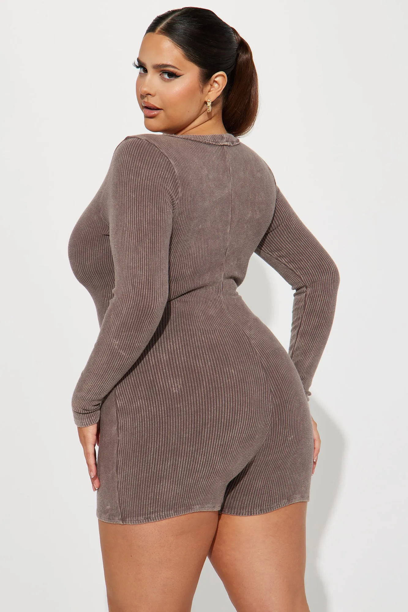 Andy Mineral Wash Rib Romper - Brown
