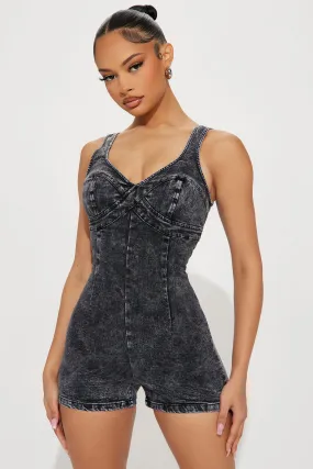 Annalise Denim Romper - Black