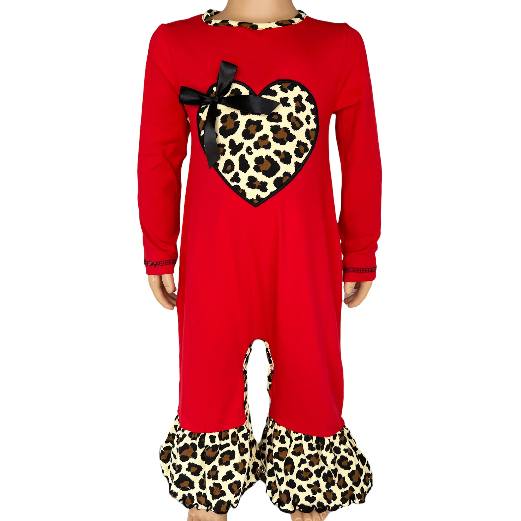 AnnLoren Baby Girls Leopard Valentines Holiday Heart Romper Outfit One Piece