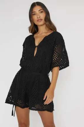 Asana Crochet Button Romper Black
