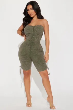 Audrey Mineral Wash Rib Romper - Olive
