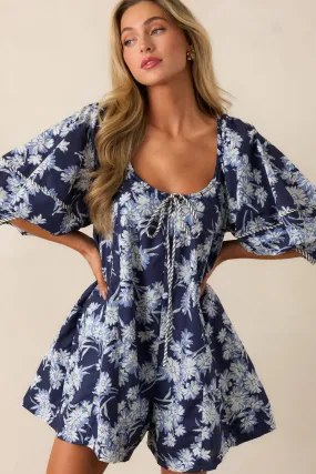 Awaiting Love Cotton Navy Floral Romper