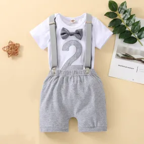 Babymoon 2nd Birthday Cake Smash Outfit |Romper & Suspender Costume | 2 Yr - Grey