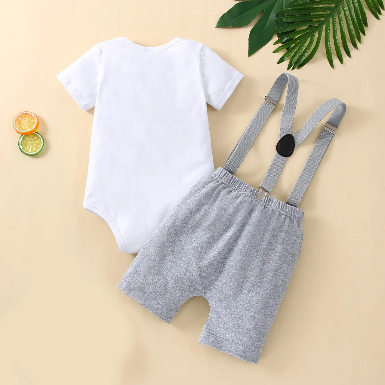 Babymoon 2nd Birthday Cake Smash Outfit |Romper & Suspender Costume | 2 Yr - Grey