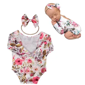 Babymoon Cloth Romper with Hairband Photoshoot Props Costume - White