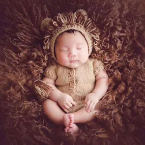 Babymoon Lion Romper with Cap Crochet New Born Baby Photography Shoot Props Costume