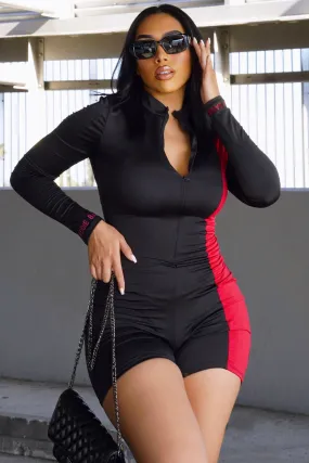 Baddie Behavior Romper - Black/Red