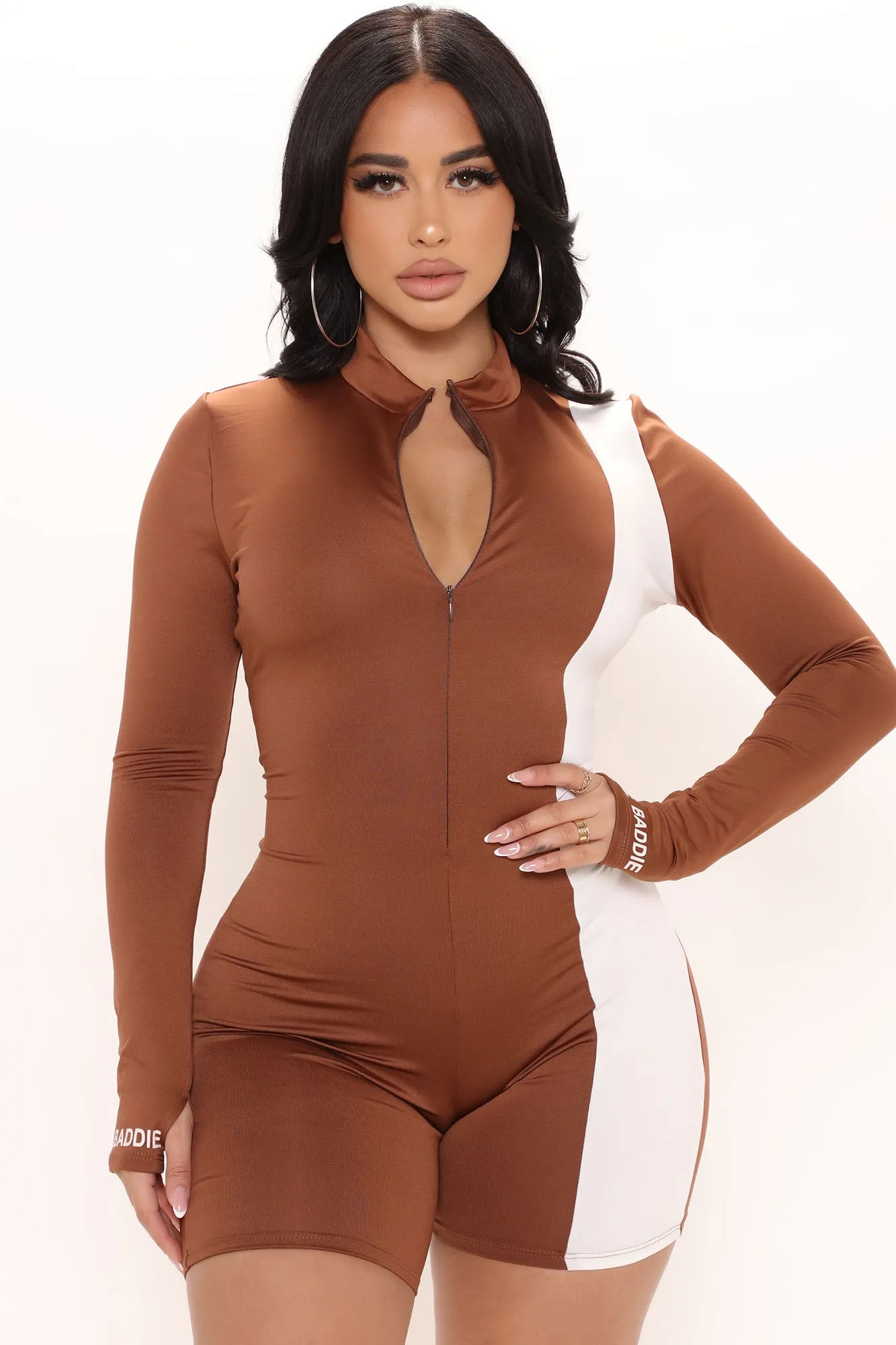 Baddie Behavior Romper - Brown/combo