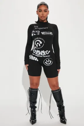 Be Happy Rib Romper - Black/White