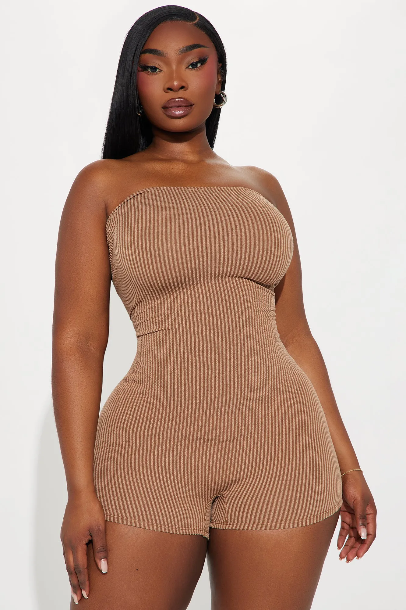 Better Than Ever Ribbed Romper - Brown
