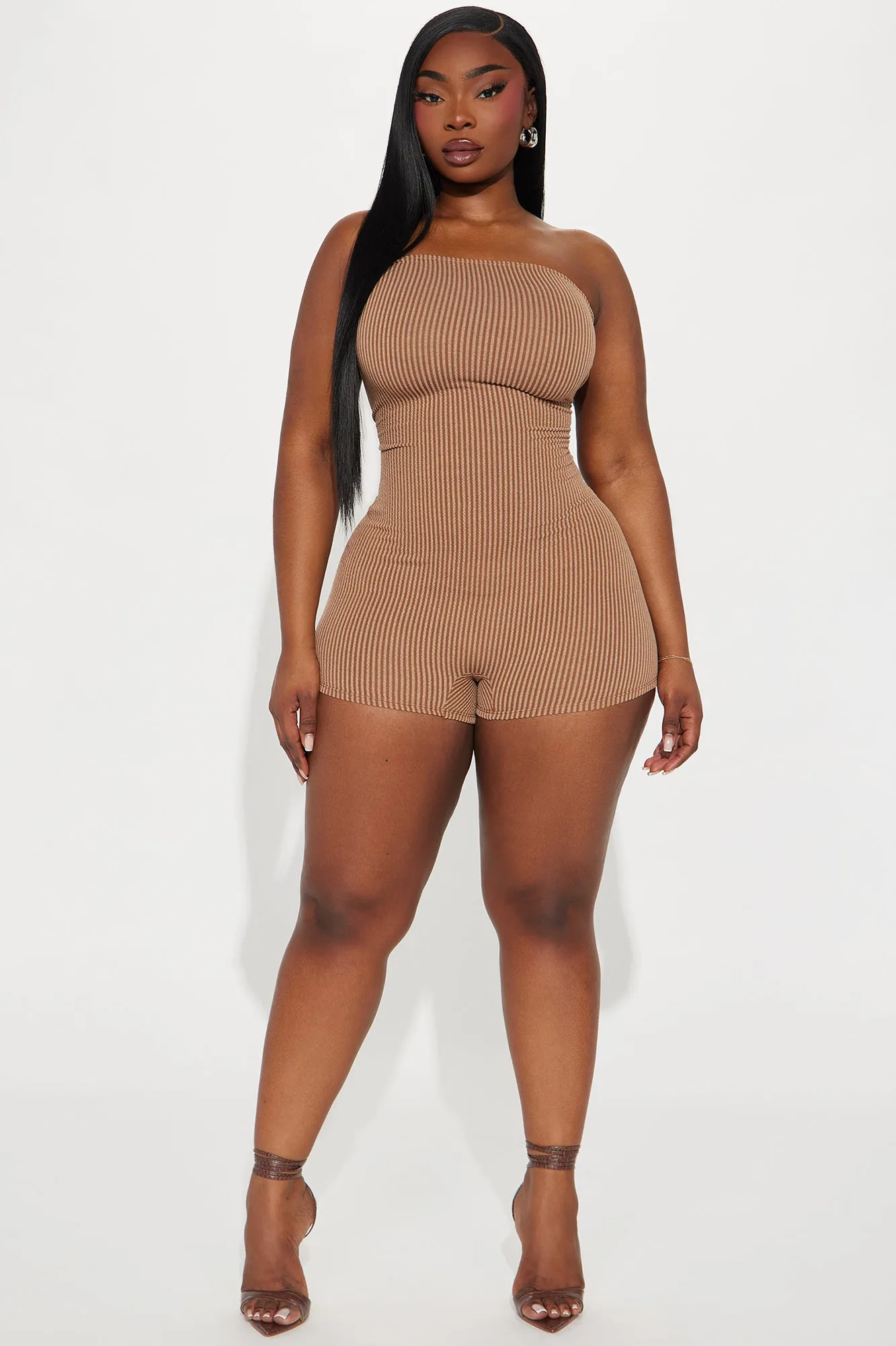 Better Than Ever Ribbed Romper - Brown