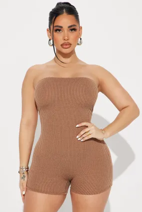 Better Than Ever Ribbed Romper - Brown