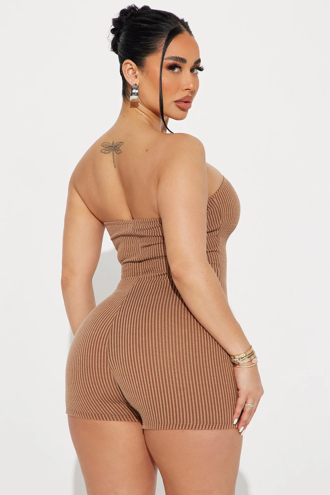 Better Than Ever Ribbed Romper - Brown