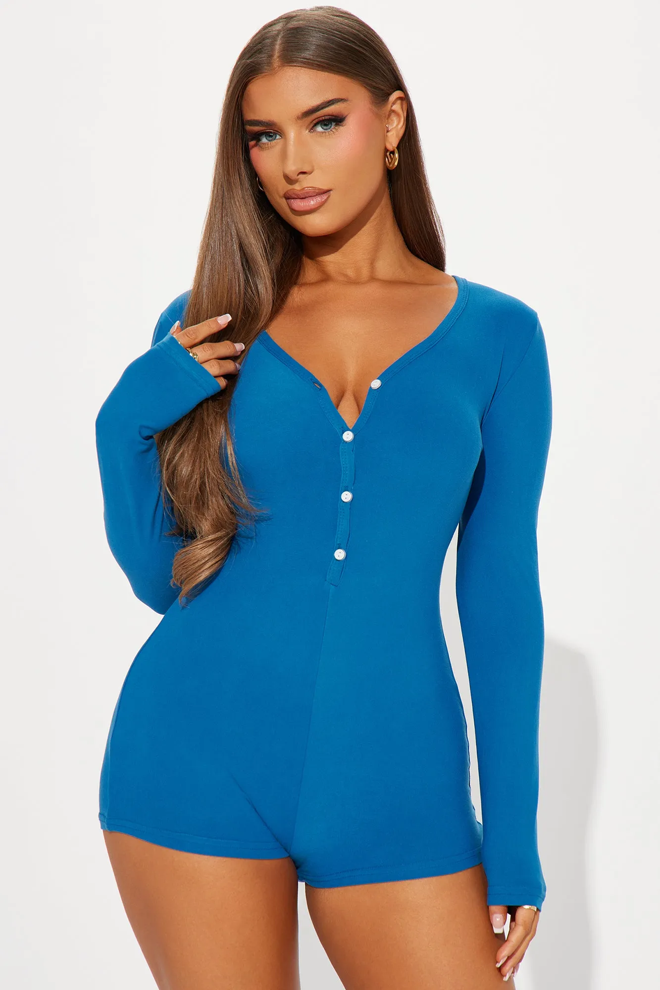 Beverly Hills Long Sleeve PJ Romper Onesie - Royal