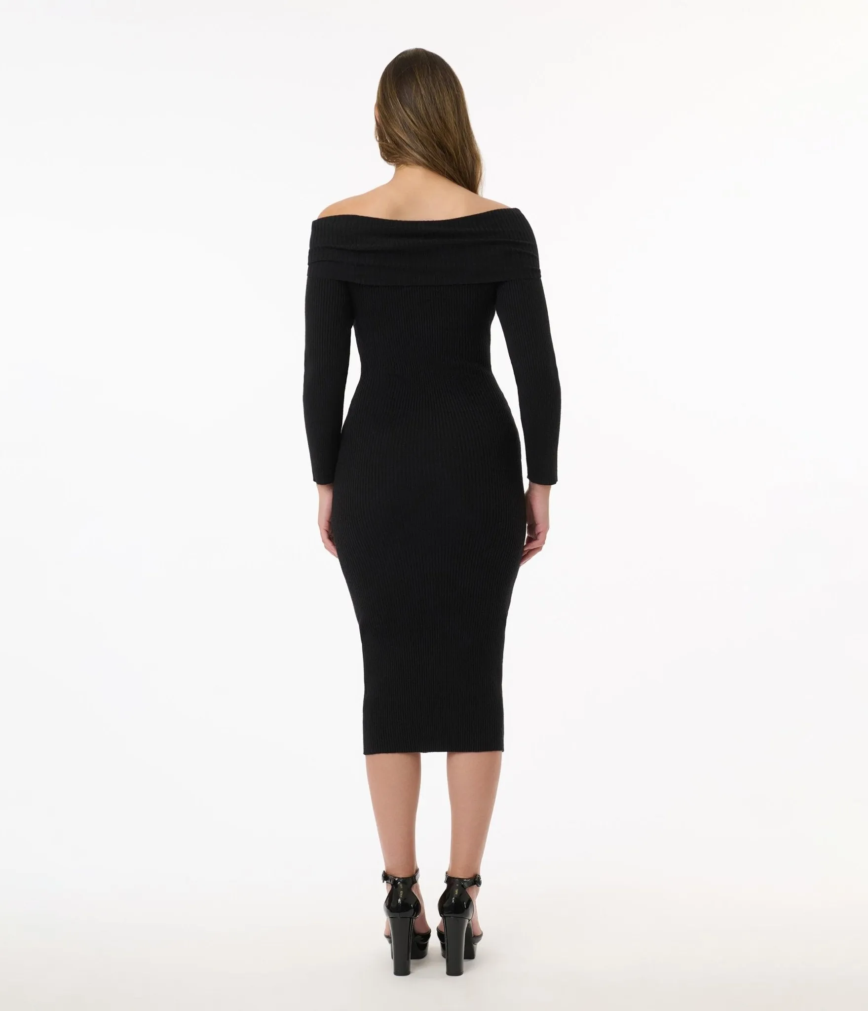 Black Off the Shoulder Midi Sweater Dress