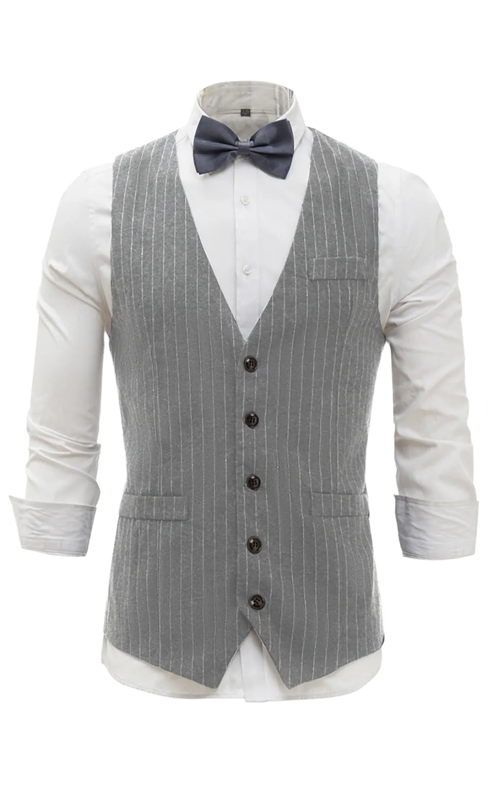 Black Pinstriped Men's Suit Vest 4-Piece Set