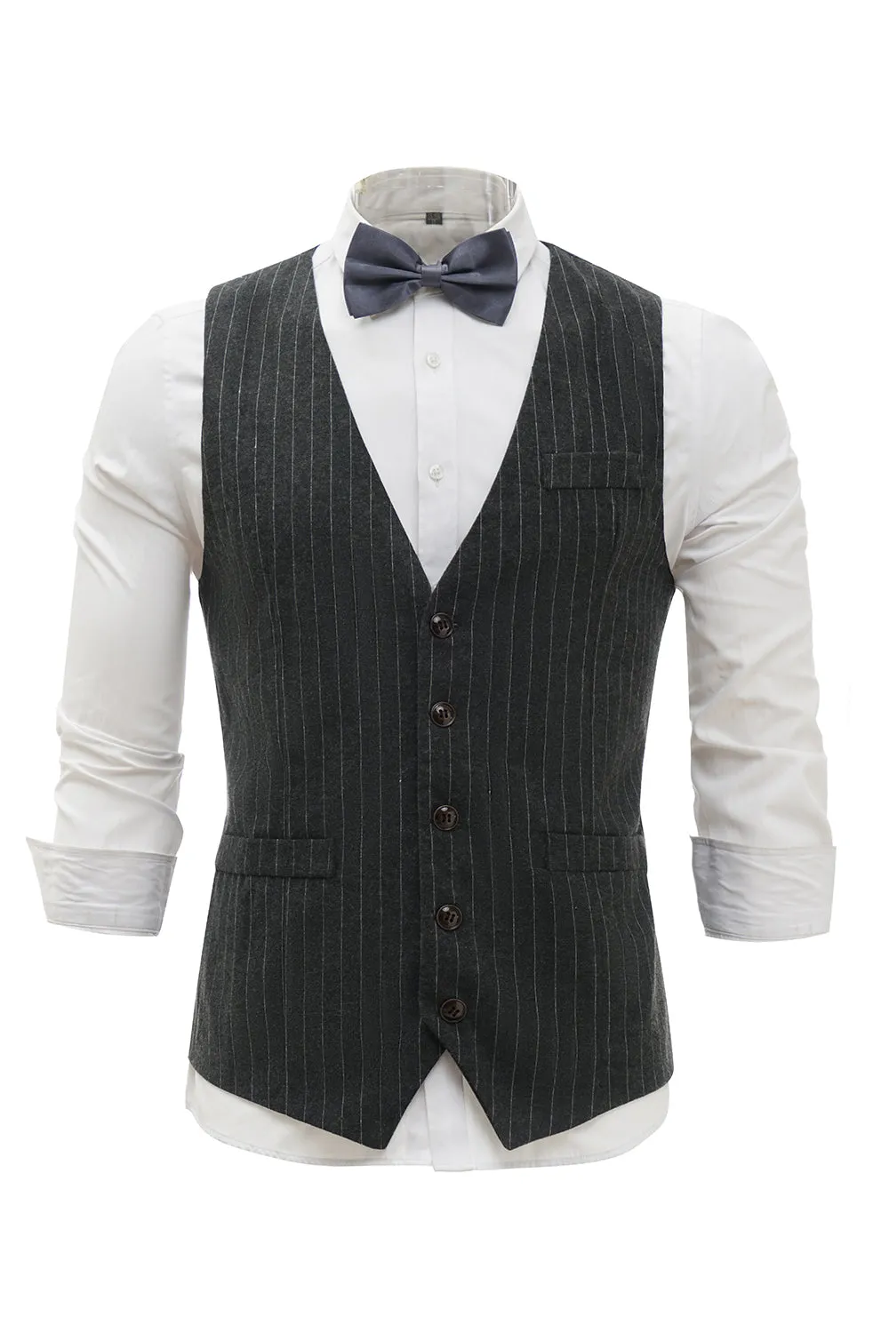 Black Pinstriped Men's Suit Vest 4-Piece Set