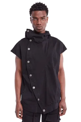 BLACK STRETCH GABARDINA OVERSIZE GILET
