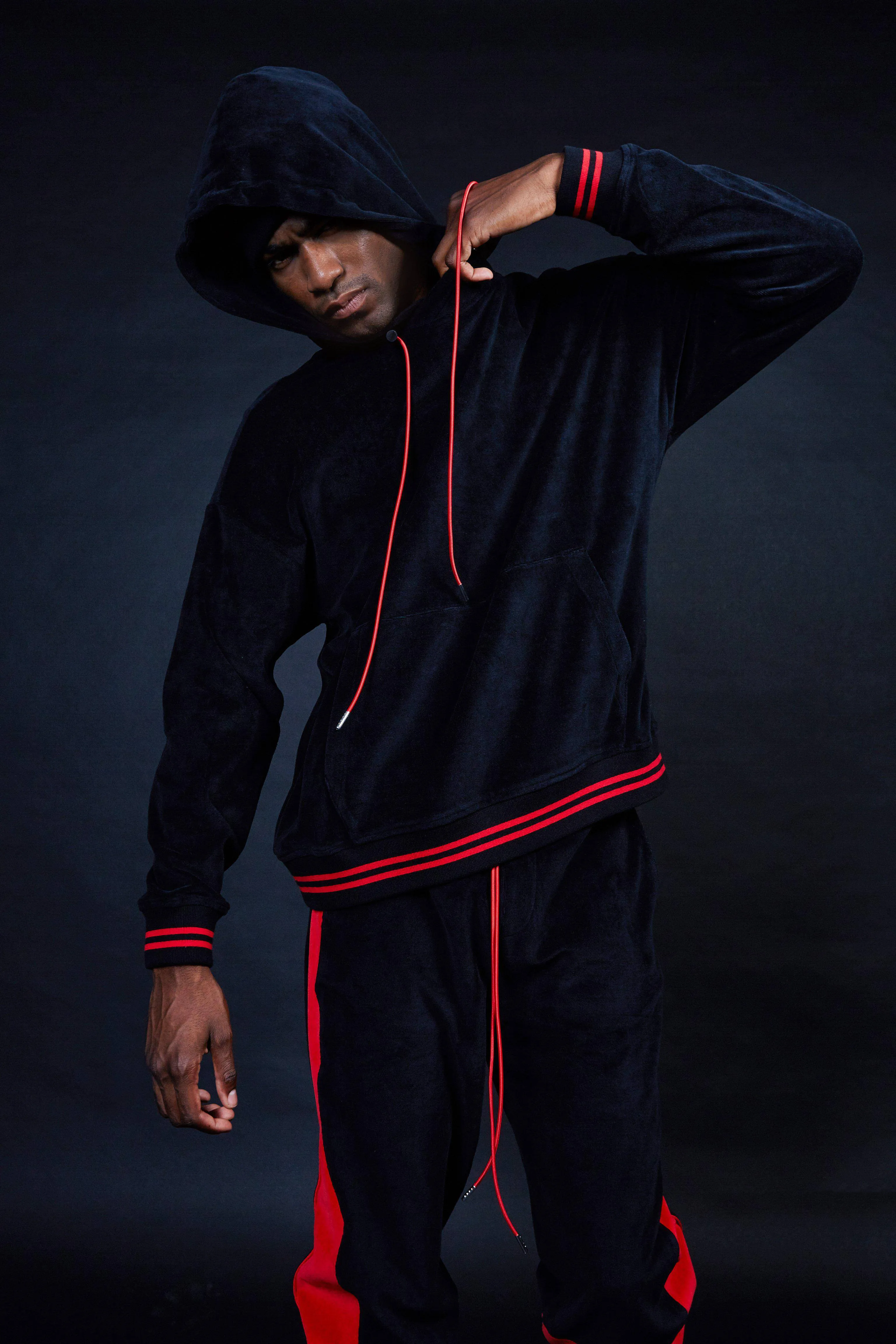 Blank State Men's Velour Pullover Hoodie in Black