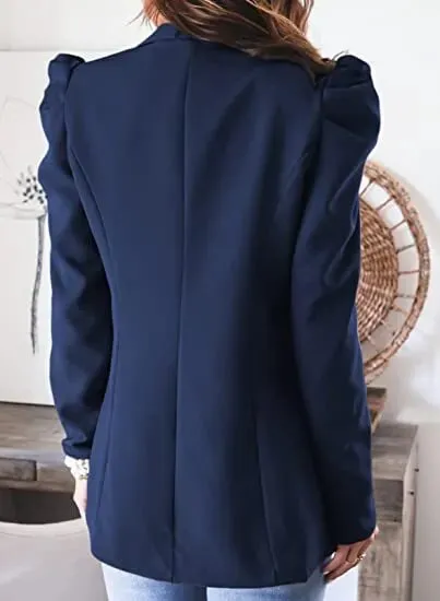 Blazer For Women Elegant Women's Puff Sleeve Jackets For Women Pocket Coats Casual Office Lady White Blazers