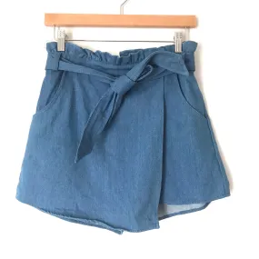 Blue Blush Chambray Paperbag Waist Skirt with Shorts Underneath NWT- Size M