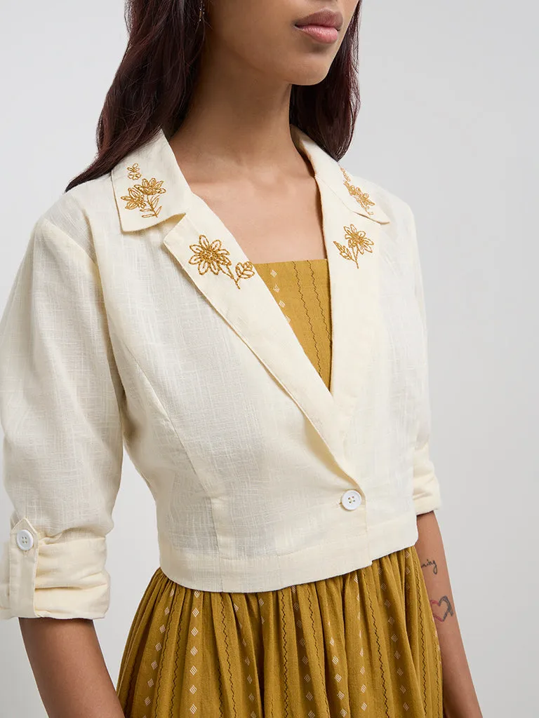 Bombay Paisley Mustard Striped Cotton Tiered Dress with Jacket