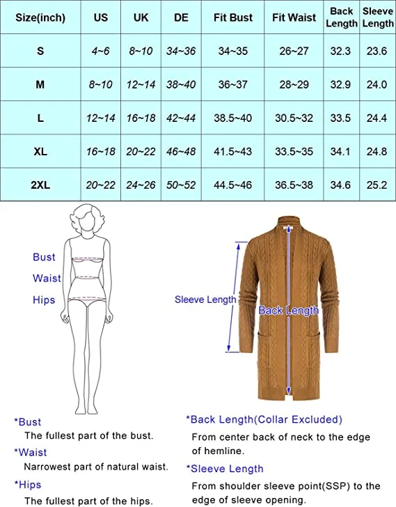 Bright Blue Women Open Front Cardigan Sweaters Pockets Long Sleeve Shrugs - GRACE KARIN