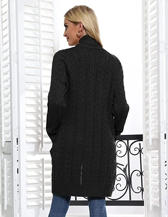 Bright Blue Women Open Front Cardigan Sweaters Pockets Long Sleeve Shrugs - GRACE KARIN