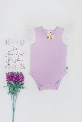 Broderie Anglaise Flutter Romper - Lavender - 0000 to 2yrs