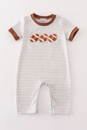 Brown football french knot stripe boy romper