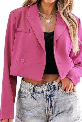 Business Cropped Blazer - Hot Pink