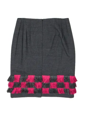 Carlisle - Grey Wool Pencil Skirt w/ Fringe Sz 2