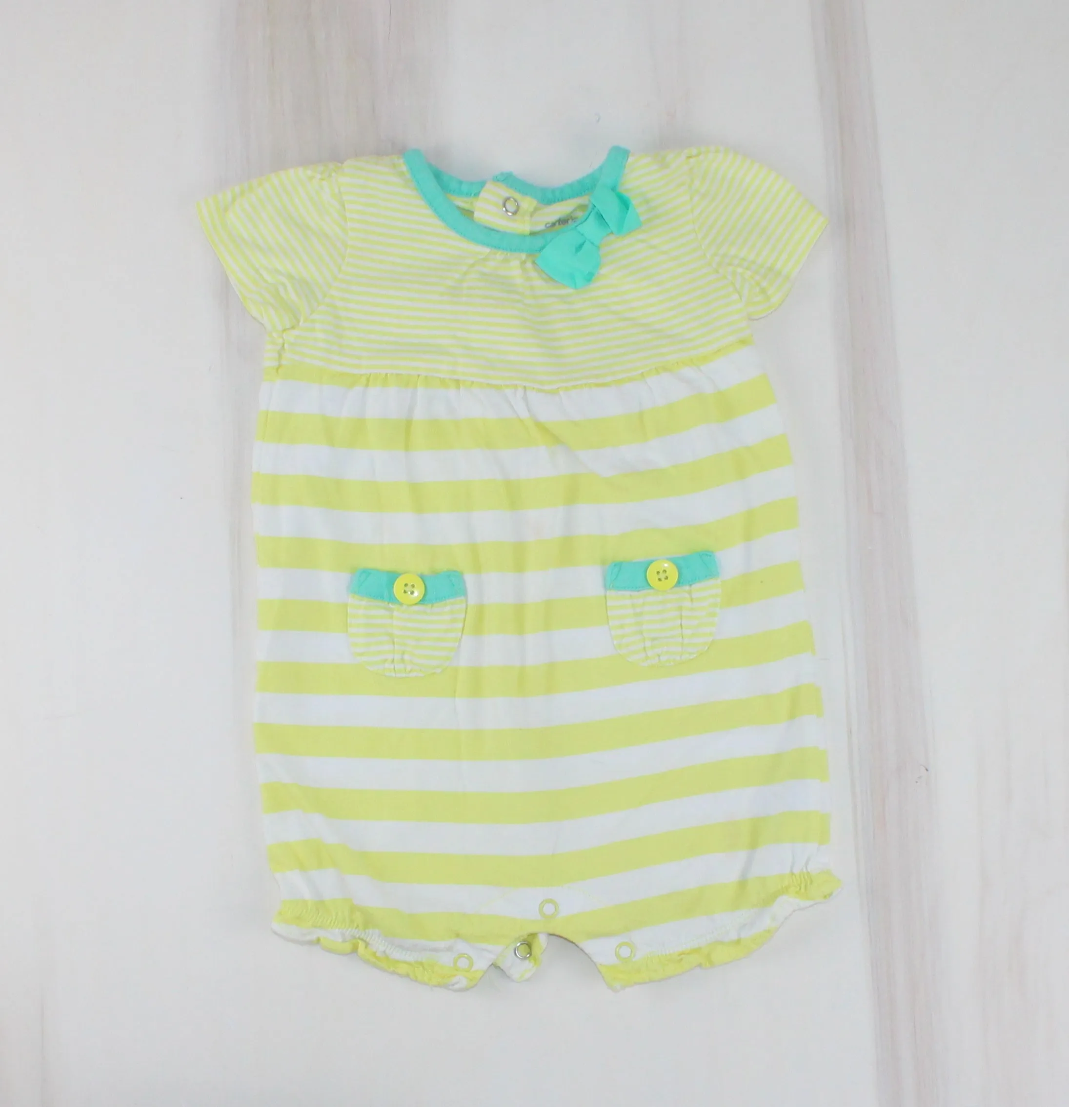 CARTERS YELLOW STRIPED ROMPER 6M PRE-LOVED