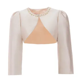 Champagne Cropped Satin Cardigan