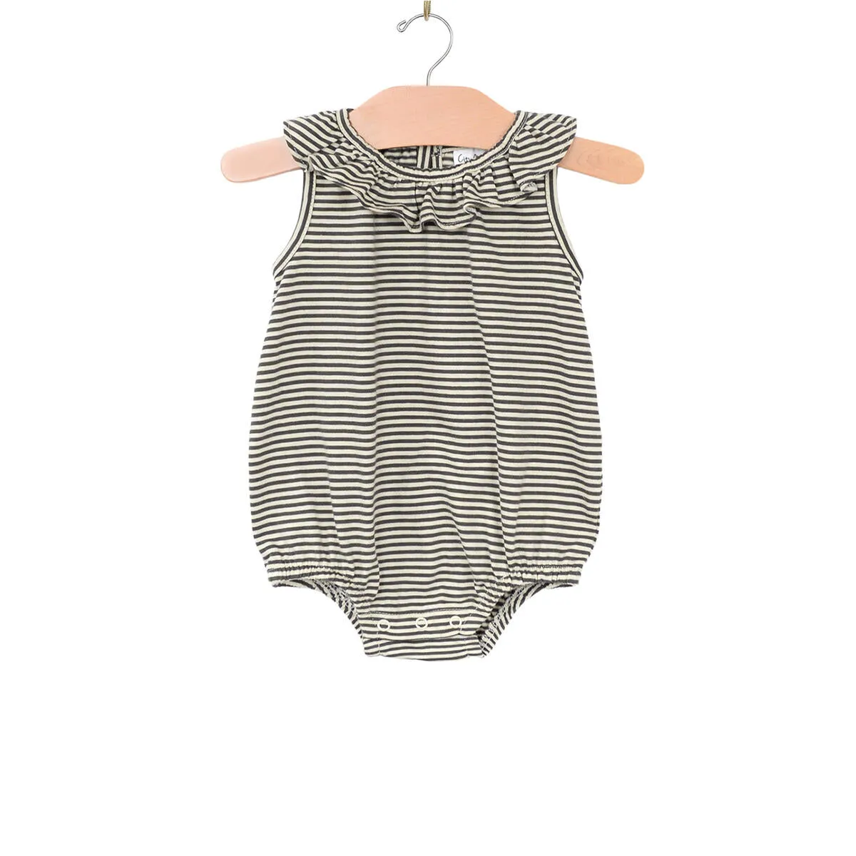 Charcoal Striped Frill Collar Romper